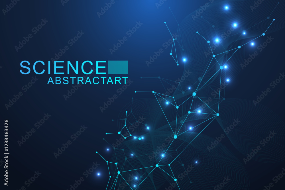 Obraz premium Structure molecule and communication. Dna, atom, neurons. Scientific concept for your design. Connected lines with dots. Medical, technology, chemistry, science background. Vector illustration.