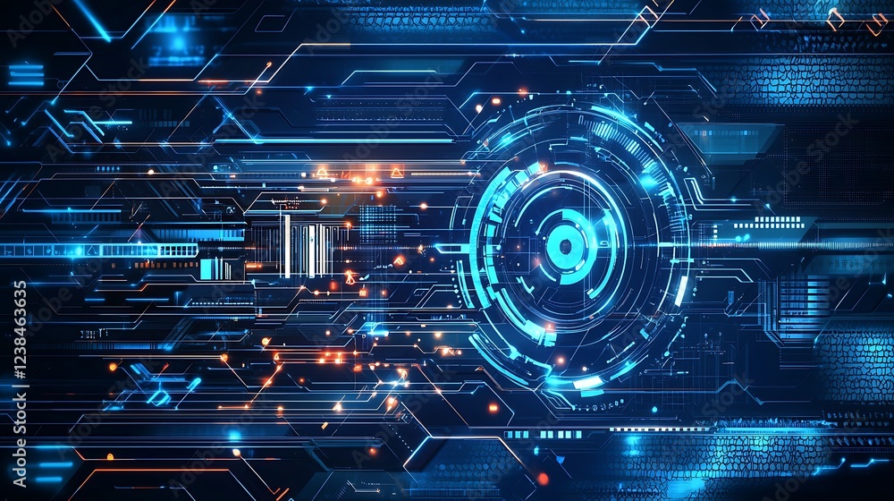 Polygonal shapes forming a futuristic digital technology background on a dark blue base Polygonal shapes forming a futuristic digital technology background on a dark blue base
