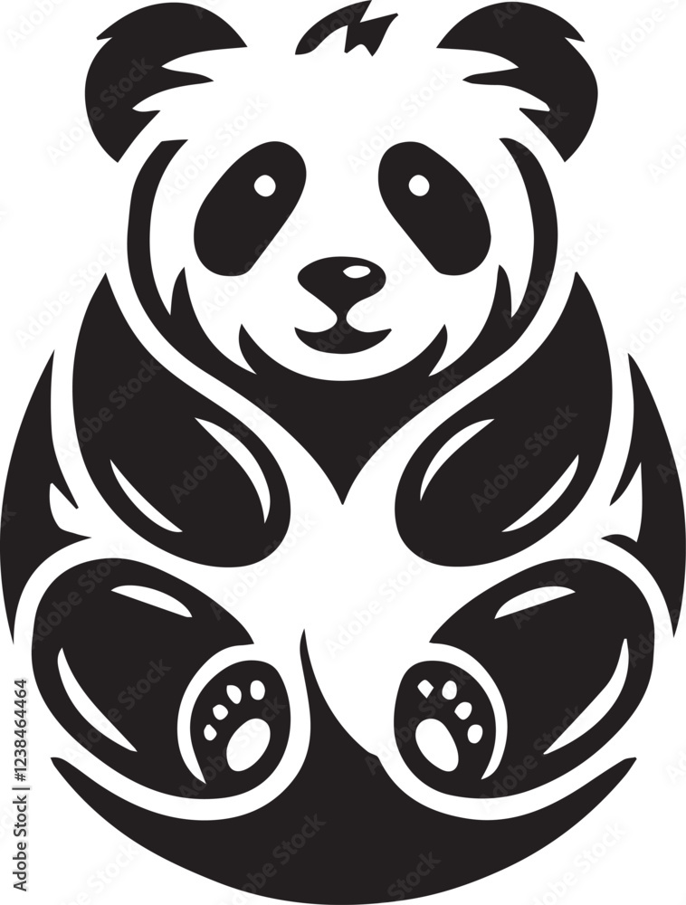Panda silhouette black and white vector icon Panda silhouette black and white vector icon