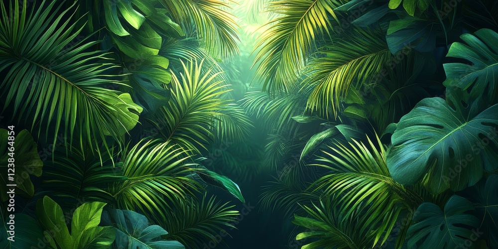 Seamless pattern of palm leaves in teal and black on a dark background, watercolor vector illustration. Seamless pattern of palm leaves in teal and black on a dark background, watercolor vector illustration.