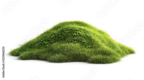 Lush green grass hill isolated on white background. (1)