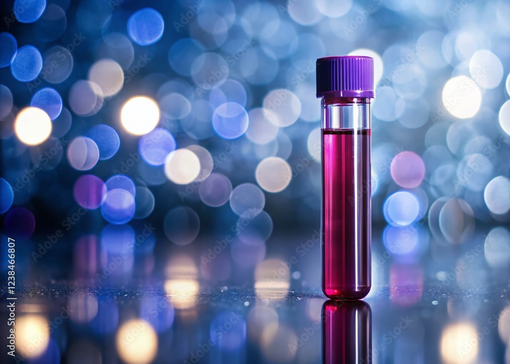 Blood Vial with Purple Cap Isolated on Glossy Background Blood Vial with Purple Cap Isolated on Glossy Background