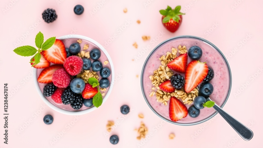 Bowl of granola with yogurt and berries for healthy breakfast. Bowl of granola with yogurt and berries for healthy breakfast.