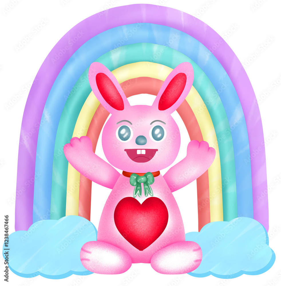 Fototapeta premium pink rabbit with rainbow