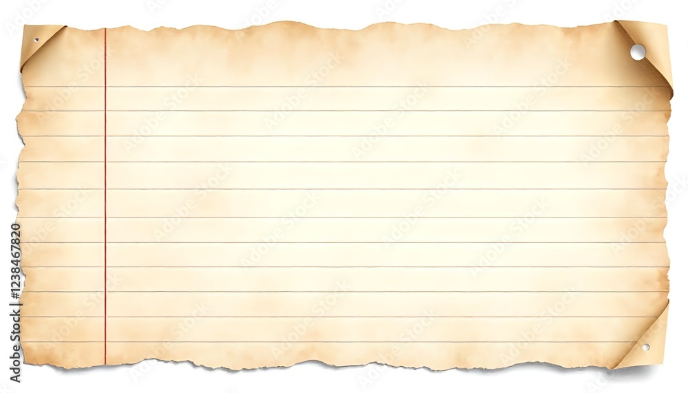 Fototapeta premium Torn vintage lined notebook paper with distressed edges, a textured surface, for use scrapbooking, designs, on white background