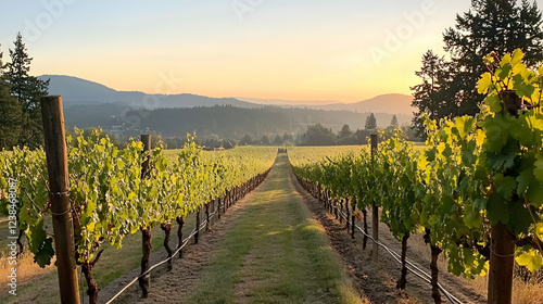 Obraz na płótnie A row of ripe wine grapes ready for harvest at a vineyard in southern Oregon w salonie