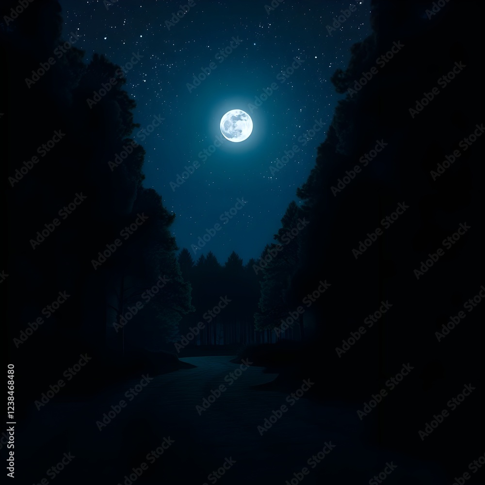 Fototapeta premium Full moon seen between two mountains
