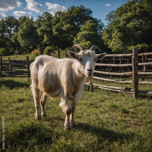  LaMancha Goat by a Wooden Fence.  photo