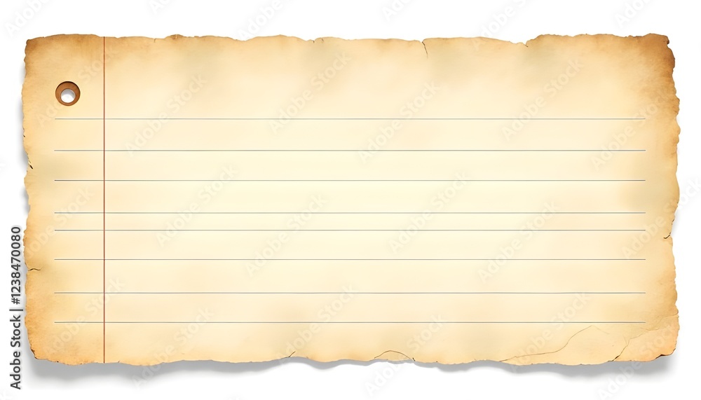 Fototapeta premium Torn vintage lined notebook paper with distressed edges, a textured surface, for use scrapbooking, designs, on white background