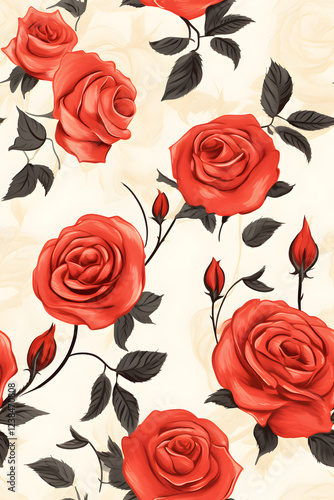 Wallpaper Mural Digital painting of ink roses print pattern flower abstract graphic poster background Torontodigital.ca