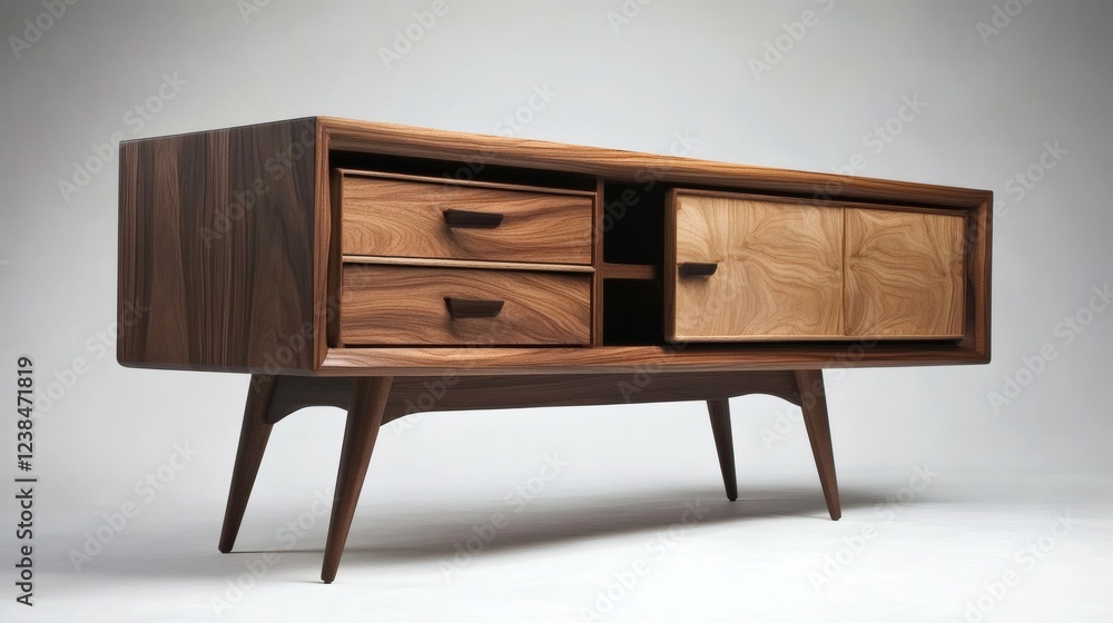 Mid-Century Modern Walnut Sideboard with Unique Wood Grain Detail Mid-Century Modern Walnut Sideboard with Unique Wood Grain Detail