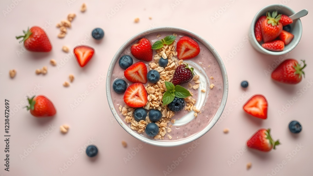 Bowl of granola with yogurt and berries for healthy breakfast. Bowl of granola with yogurt and berries for healthy breakfast.