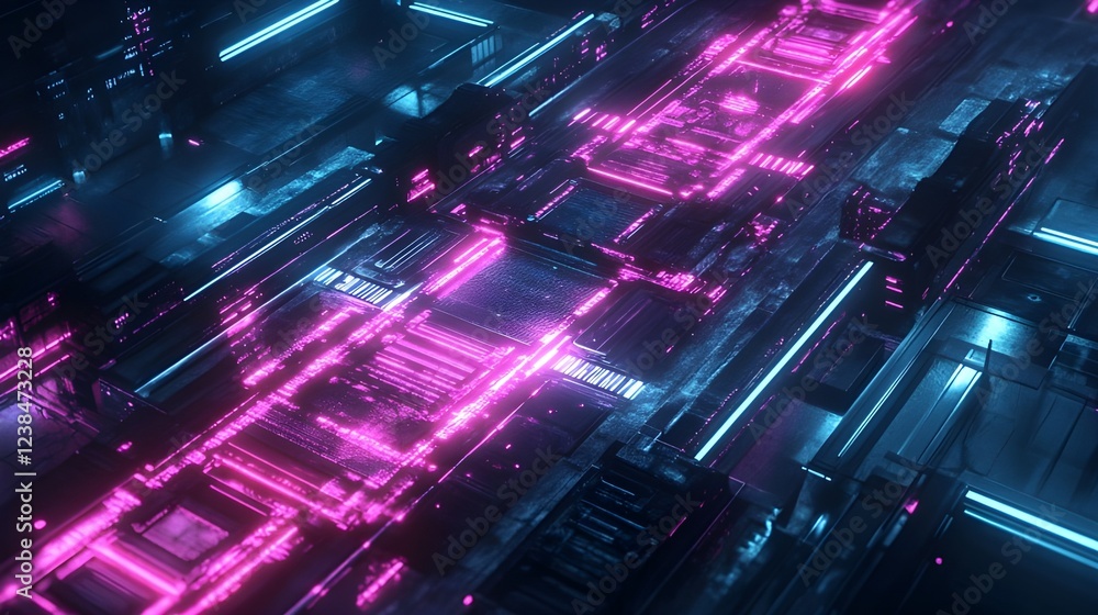 Sci-fi and digital design projects are suited for a cyberpunk background with neon blue and pink glowing light lines on a dark, futuristic surface, a sleek, high-tech aesthetic that fits perfectly Sci-fi and digital design projects are suited for a cyberpunk background with neon blue and pink glowing light lines on a dark, futuristic surface, a sleek, high-tech aesthetic that fits perfectly