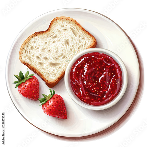 Wallpaper Mural Strawberry Delight:  A delightful spread of fresh strawberries, homemade jam, and toasted bread on a plate, perfect for a simple yet satisfying breakfast or snack. Torontodigital.ca