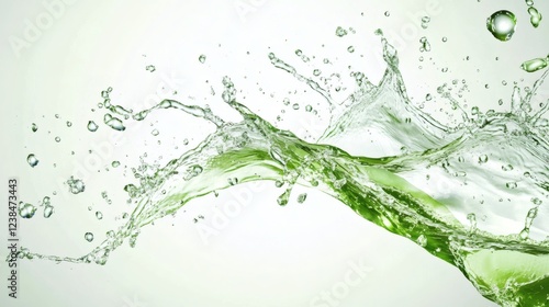 Splash of green liquid creates dynamic water droplets against a soft background