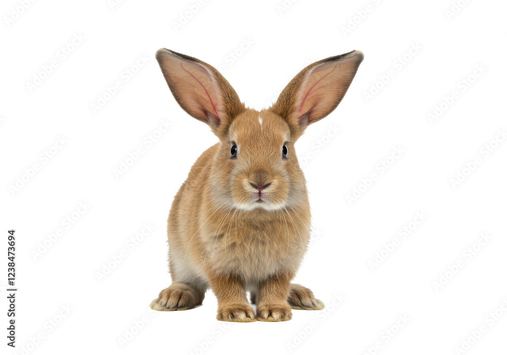 A light brown rabbit with long ears standing upright, isolated on white background A light brown rabbit with long ears standing upright, isolated on white background