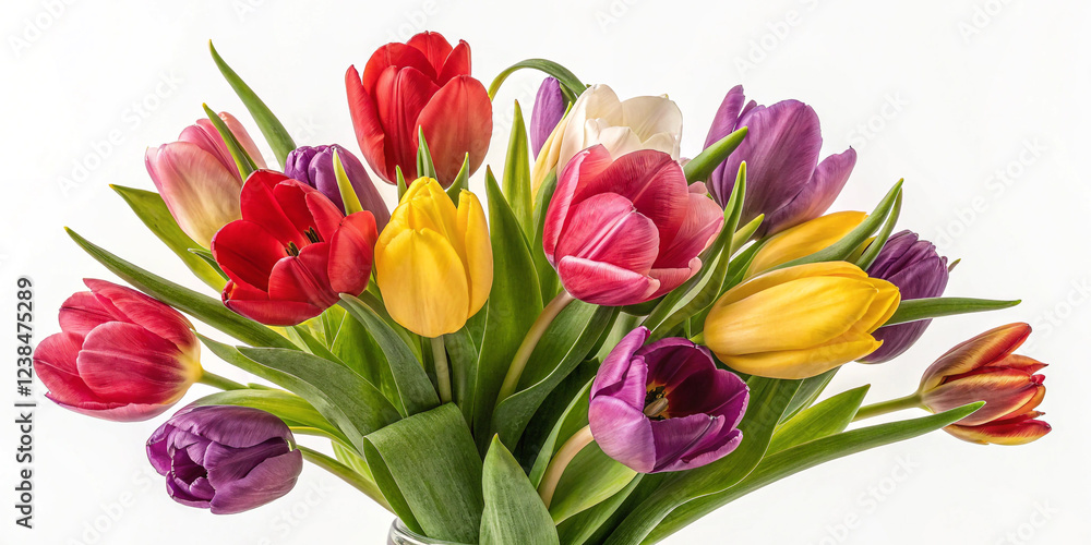 A Colorful Bouquet of Tulips Isolated on a White Background, Celebrating Spring's Beauty A Colorful Bouquet of Tulips Isolated on a White Background, Celebrating Spring's Beauty