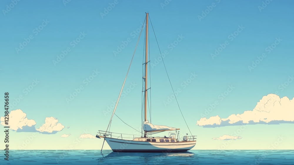 Sailboat at sea, calm day, clear sky, relaxing Sailboat at sea, calm day, clear sky, relaxing