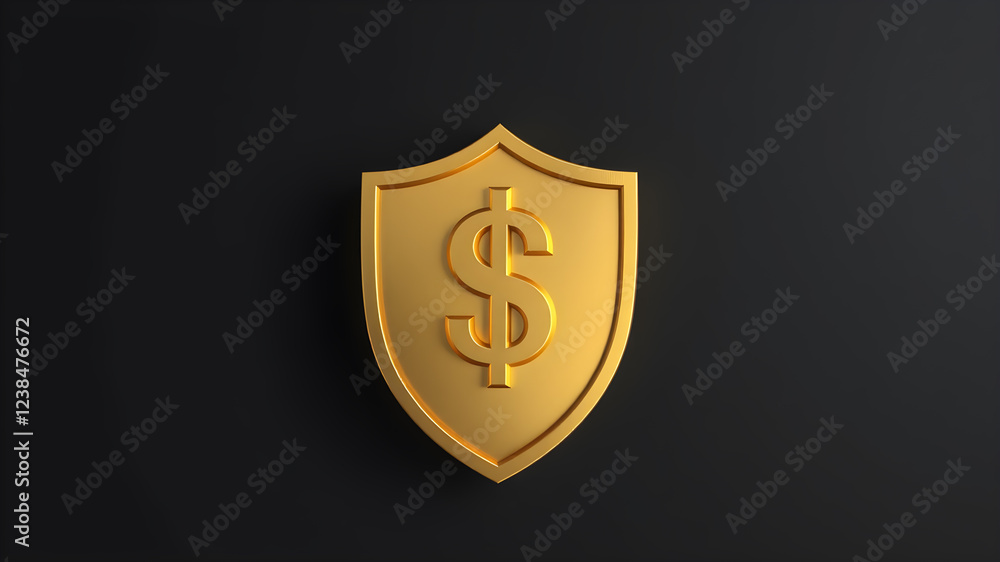 floating element: metallic gold 3d shield written on it the $ dollar sign. Generative AI floating element: metallic gold 3d shield written on it the $ dollar sign. Generative AI
