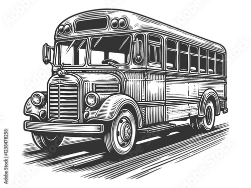 Classic Retro Bus engraving vector illustration