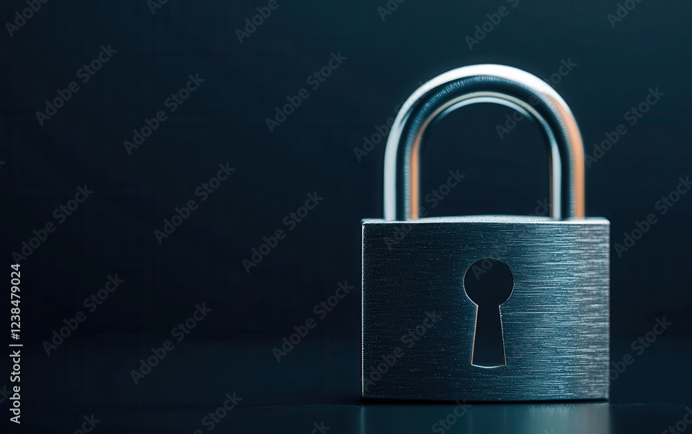 Fototapeta premium A metallic padlock on a dark background, symbolizing security, protection, and privacy.
