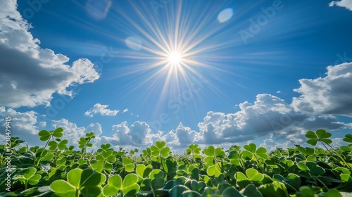 Sunny Sky Above a Field of Green Clover