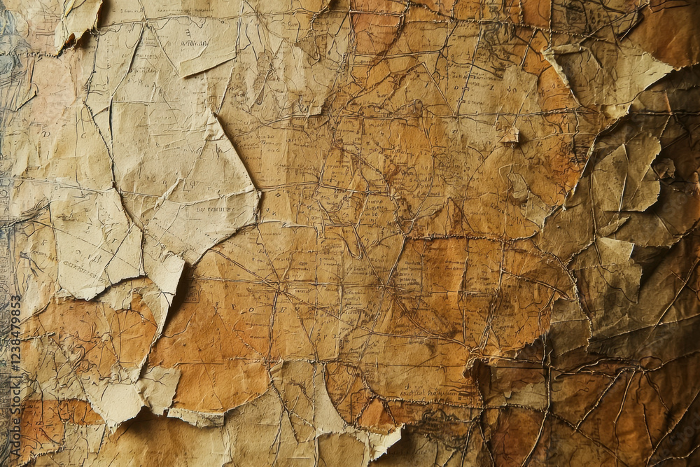 Naklejka premium Aged crumpled parchment with deep creases and weathered texture