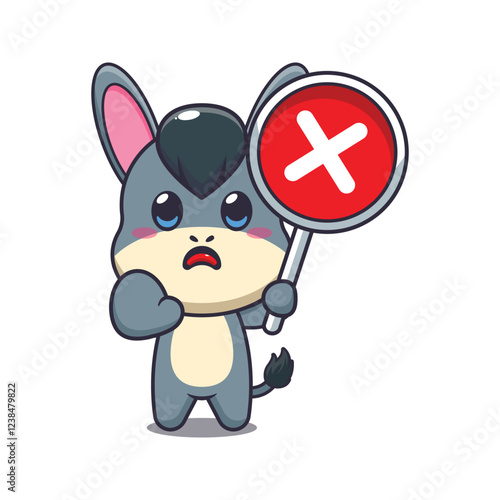 donkey mascot cartoon character vector illustration with wrong sign.