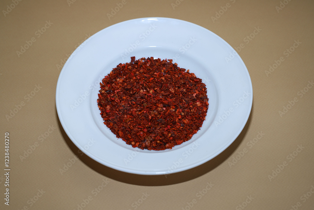 seasoning for food. dried paprika, chili pepper close-up in a white plate seasoning for food. dried paprika, chili pepper close-up in a white plate