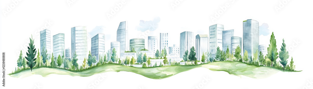 Obraz premium A picturesque city skyline blending greenery and modern architecture.