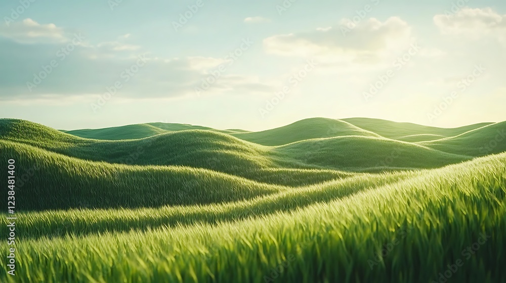 Rolling green hills and wheat field at sunset. Rolling green hills and wheat field at sunset.