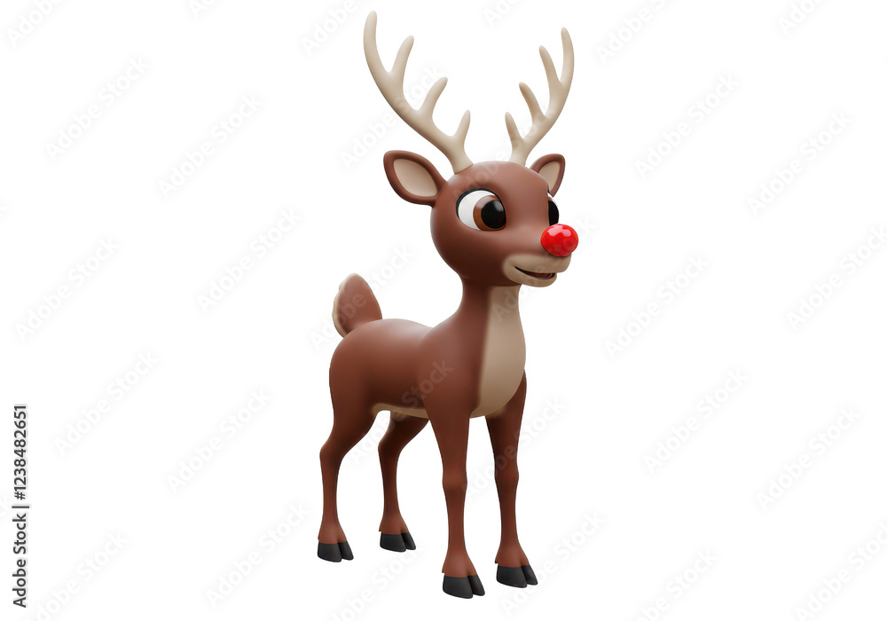 3D Rudolph the reindeer model isolated on white background, no depth of field, sharp. 3D Rudolph the reindeer model isolated on white background, no depth of field, sharp.