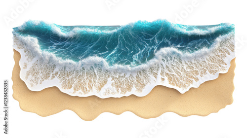 Fototapeta Naklejka Na Ścianę i Meble -  Tropical blue ocean wave breaking on sandy beach with transparent background