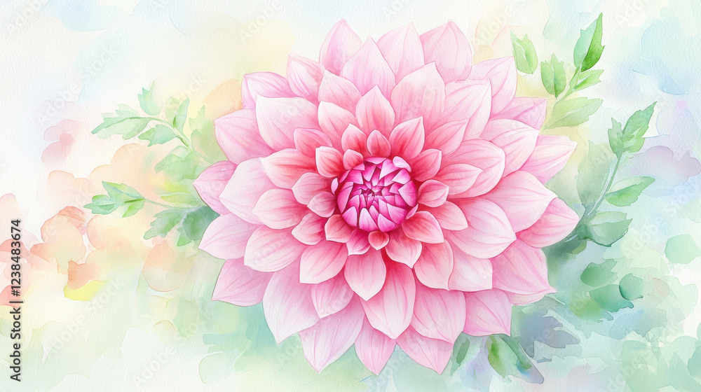 Obraz premium Beautiful pink Dahlia flower blooming with soft pastel background colors.