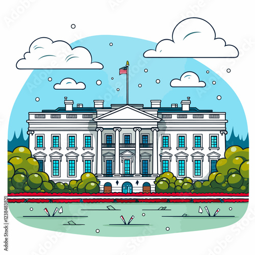 The White House. White House hand-drawn comic illustration. Vector doodle style cartoon illustration