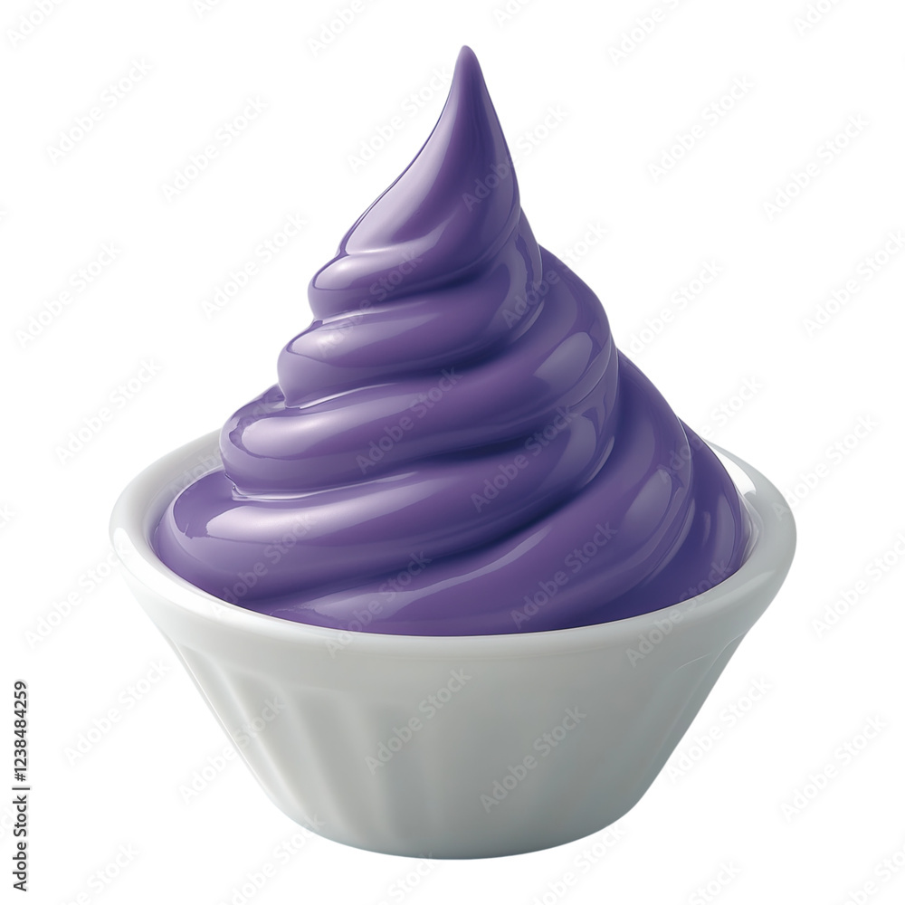 swirl of vibrant purple frozen dessert sits in small white bowl ready to be enjoyed isolated on png transparent background