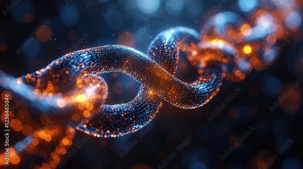 Abstract representation of a glowing chain symbolizing connectivity and unity in a digital space Abstract representation of a glowing chain symbolizing connectivity and unity in a digital space