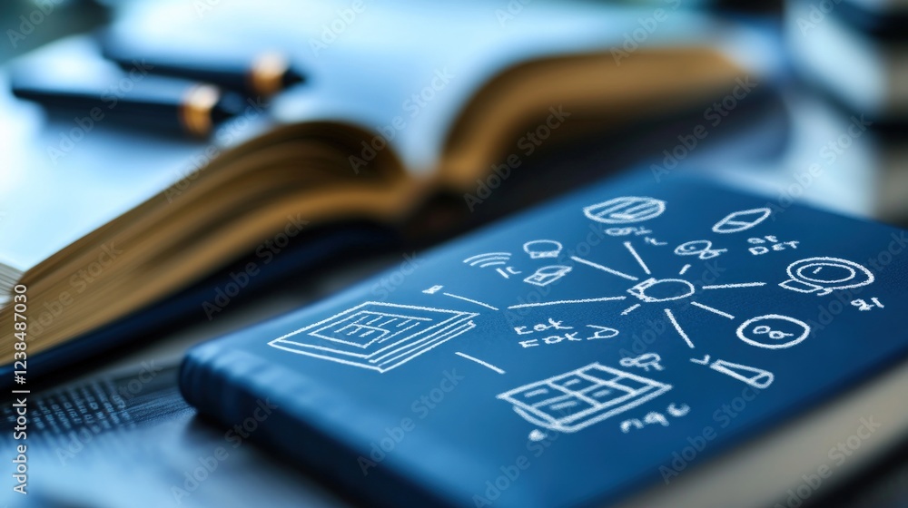 Smart Home Automation Concept: Book with Hand-Drawn Plan Smart Home Automation Concept: Book with Hand-Drawn Plan