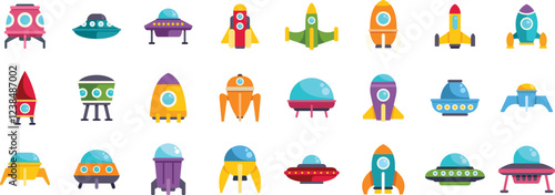 Colorful spaceships and rockets soaring through the cosmos, representing interstellar travel and futuristic exploration