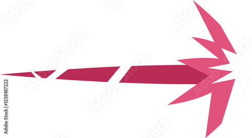 Pink arrow flying and pointing to the right, isolated on white background