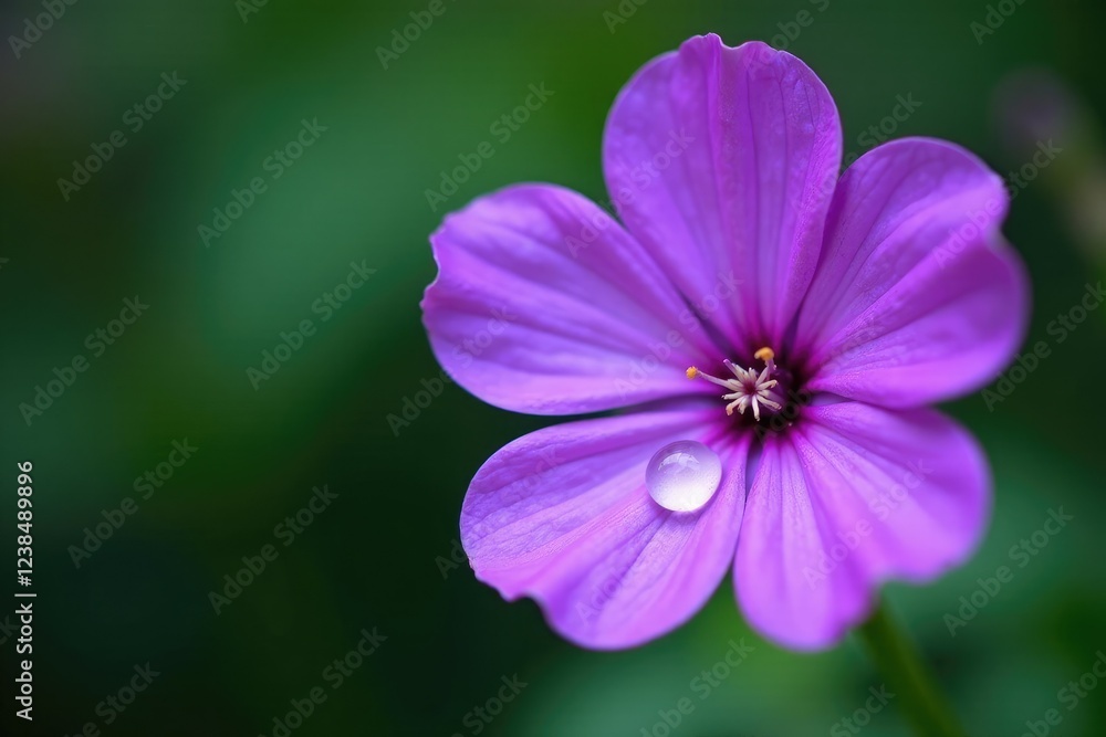 Closeup of a purple flower with a single water drop, nature, bloom, closeup Closeup of a purple flower with a single water drop, nature, bloom, closeup