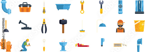 Plumber repairing pipes and equipment, using tools for home maintenance and professional plumbing services