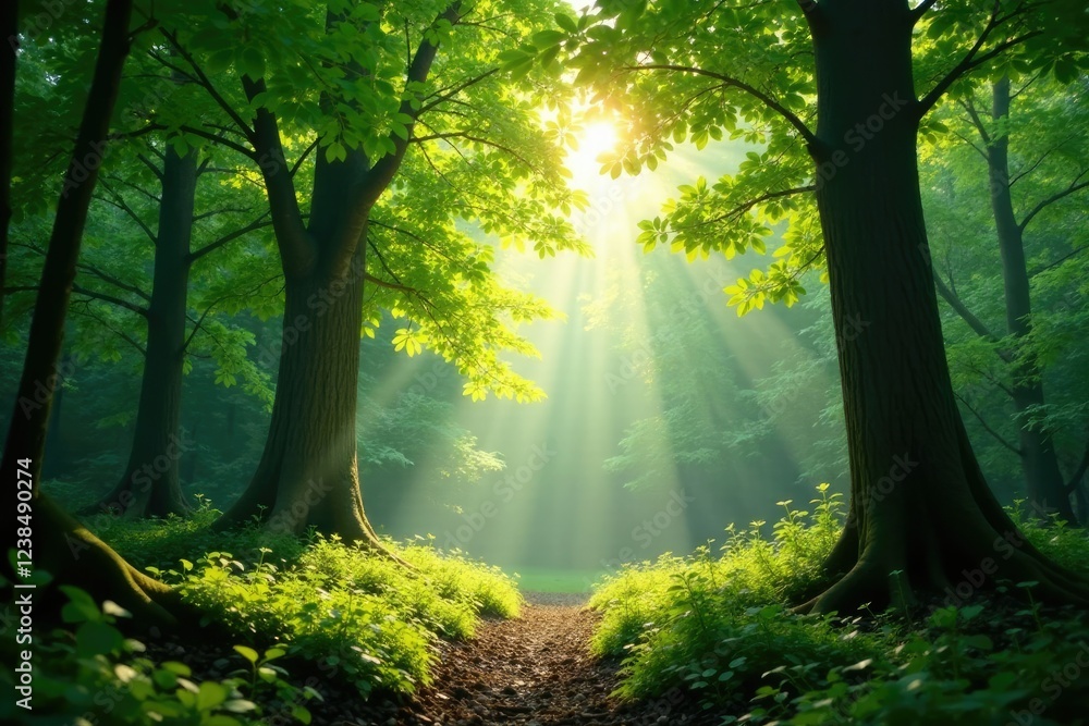 Obraz premium Dappled light filtering through leafy branches, forest, foliage, dappled light