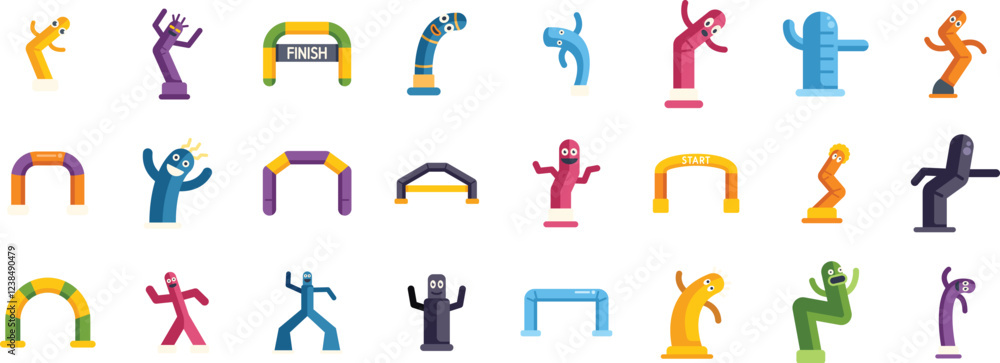 Wacky waving inflatable arm flailing tube men are dancing and having fun near start and finish lines Wacky waving inflatable arm flailing tube men are dancing and having fun near start and finish lines