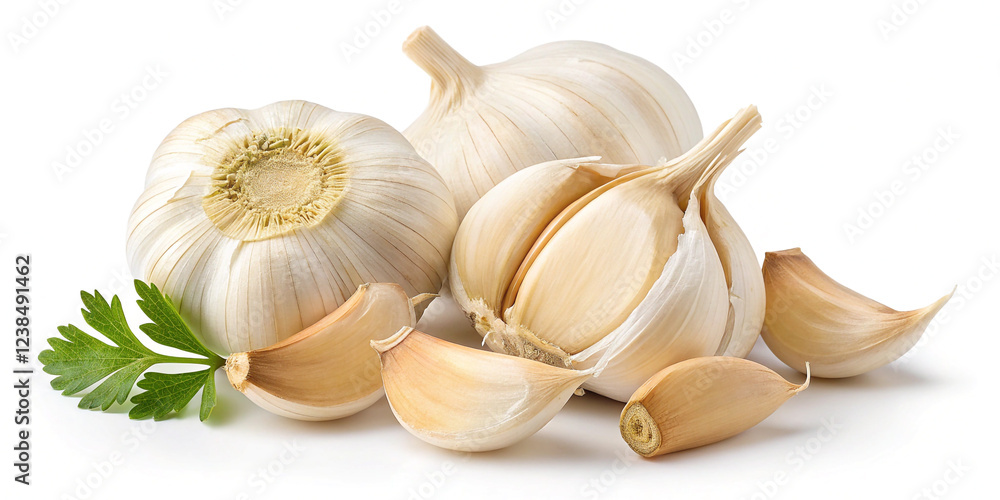 Fototapeta premium Organic Garlic Isolated on a White Background for Culinary and Health Benefits
