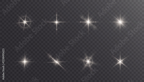 Bright white glow of light lens reflection. Abstract glow and glare effect for illustrations and game interface design. Vector