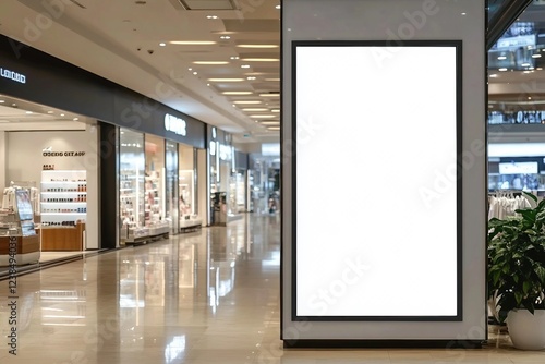Mockup blank LED Screen billboard in front of entrance of cosmetics store in shopping mall, Empty space to insert multimedia, advertisement, promotion at prominent positions to attract attention