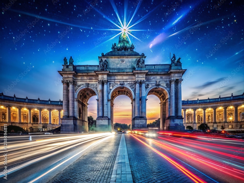 Obraz premium Brussels Triumphal Arch at Night - Long Exposure Photography