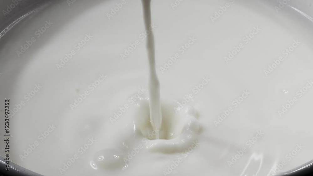 Milk drop falling and splashing; leaving beautiful round ripples on the milk surface. Slow motion close up video. Milk drop falling and splashing; leaving beautiful round ripples on the milk surface. Slow motion close up video.