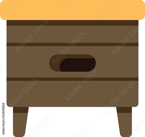Simple wooden beehive with small legs and yellow top, for producing honey and housing bees
